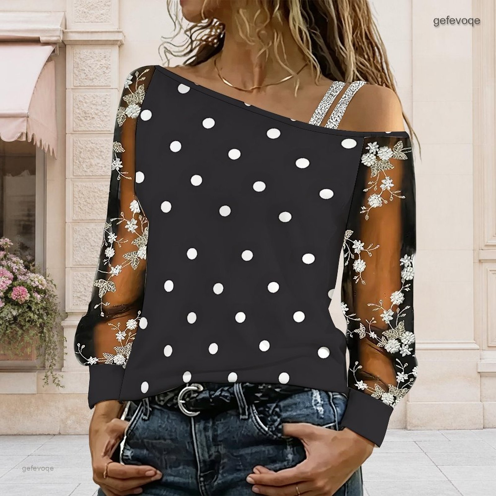Blouse Off Shoulder - Damen Off-Shoulder Bluse Asymmetrisches One-Shoulder-Top Spitze