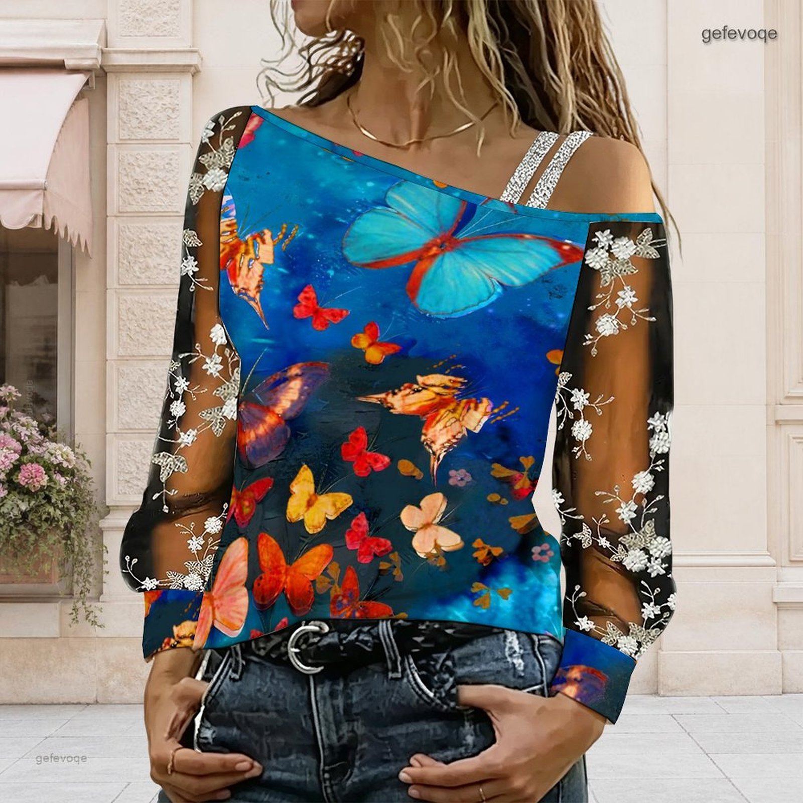 Blouse Off Shoulder - Damen Off-Shoulder Bluse Asymmetrisches One-Shoulder-Top Spitze