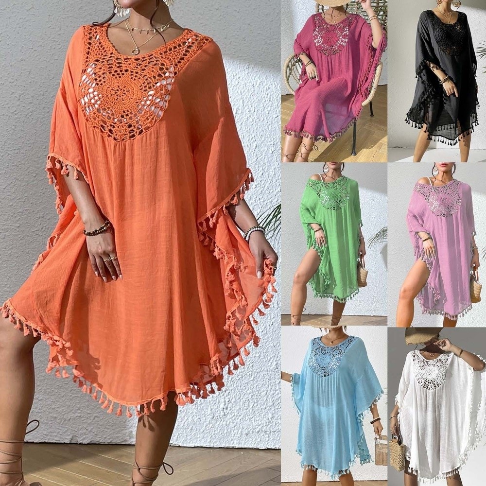 Cover Up Kaftan - Quadratischer Ausschnitt Sommer Sonnenschutz Smock Kleid