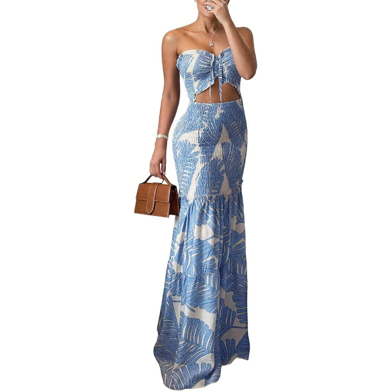 Maxi Dress Halter - CHICME Blumen-Urlaubskleid mit Neckholder und Raffung,