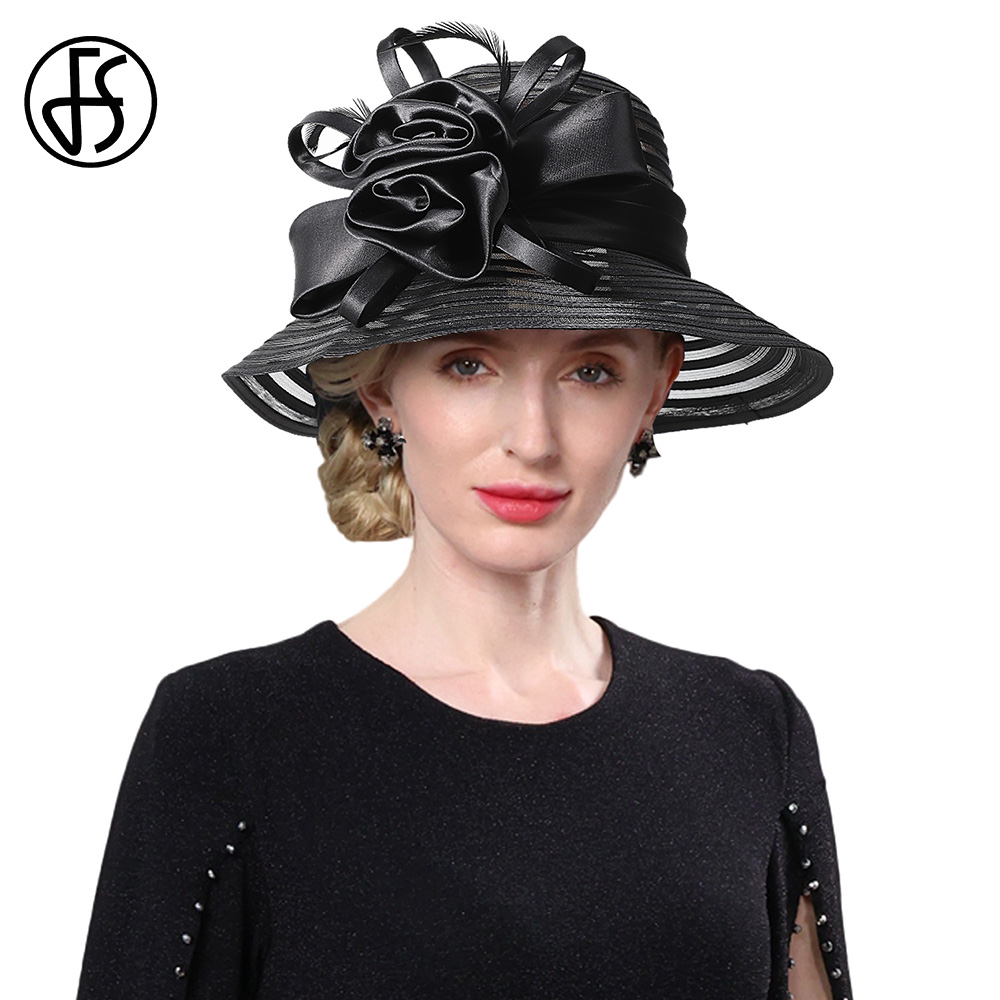 Hat Floppy Wide - FS Schwarz-Roter Strand-Floppy-Organza-Fascinator-Hut Sommer-Kirchenhut für Damen