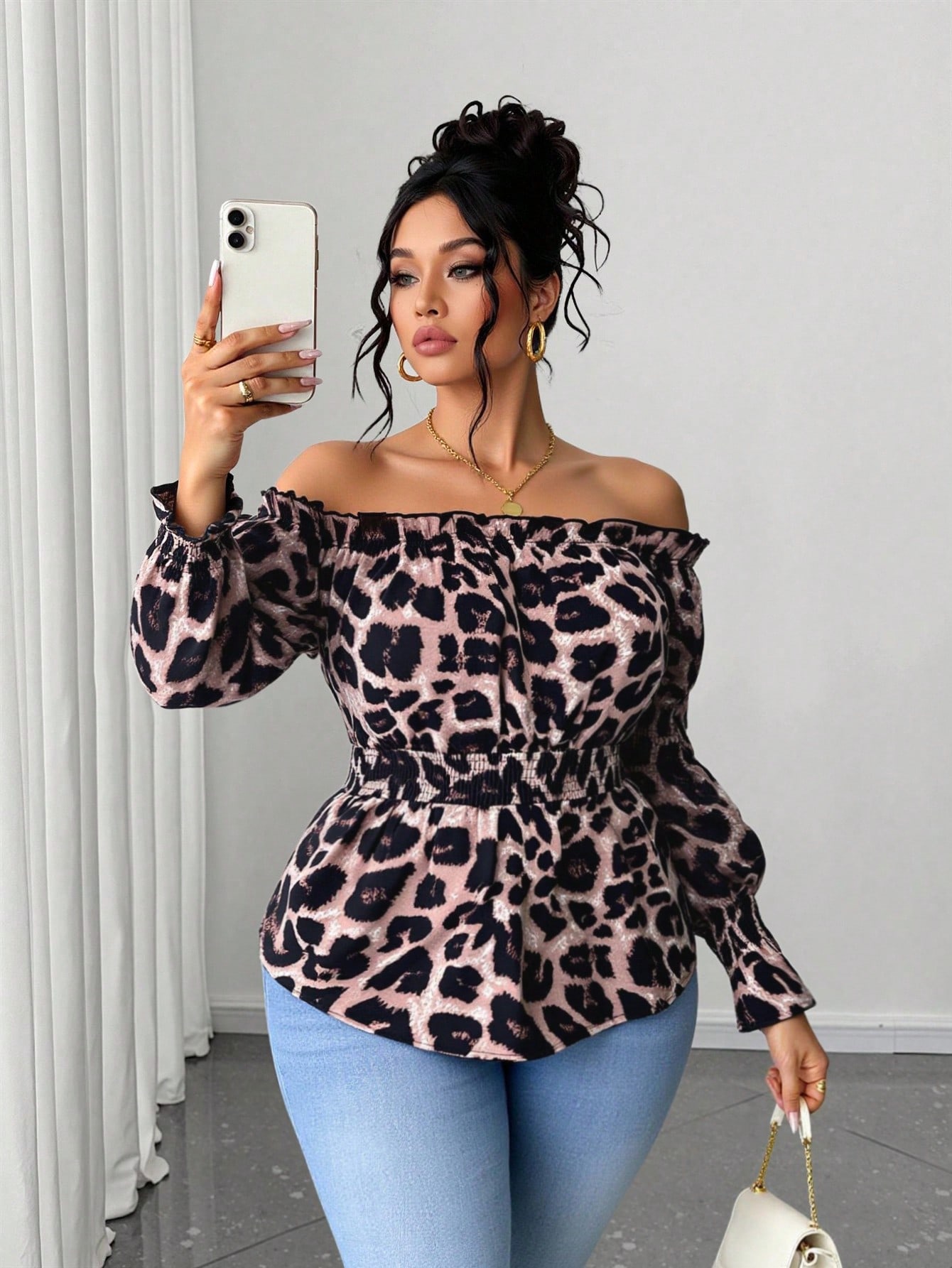 Plus-Size Damen Bluse mit Leop – Blouse Off Shoulder Bewertung und Preis