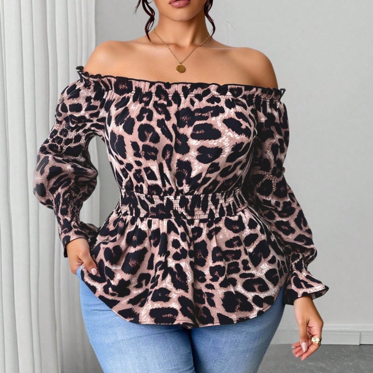 Plus-Size Damen Bluse mit Leop – Blouse Off Shoulder Bewertung und Preis