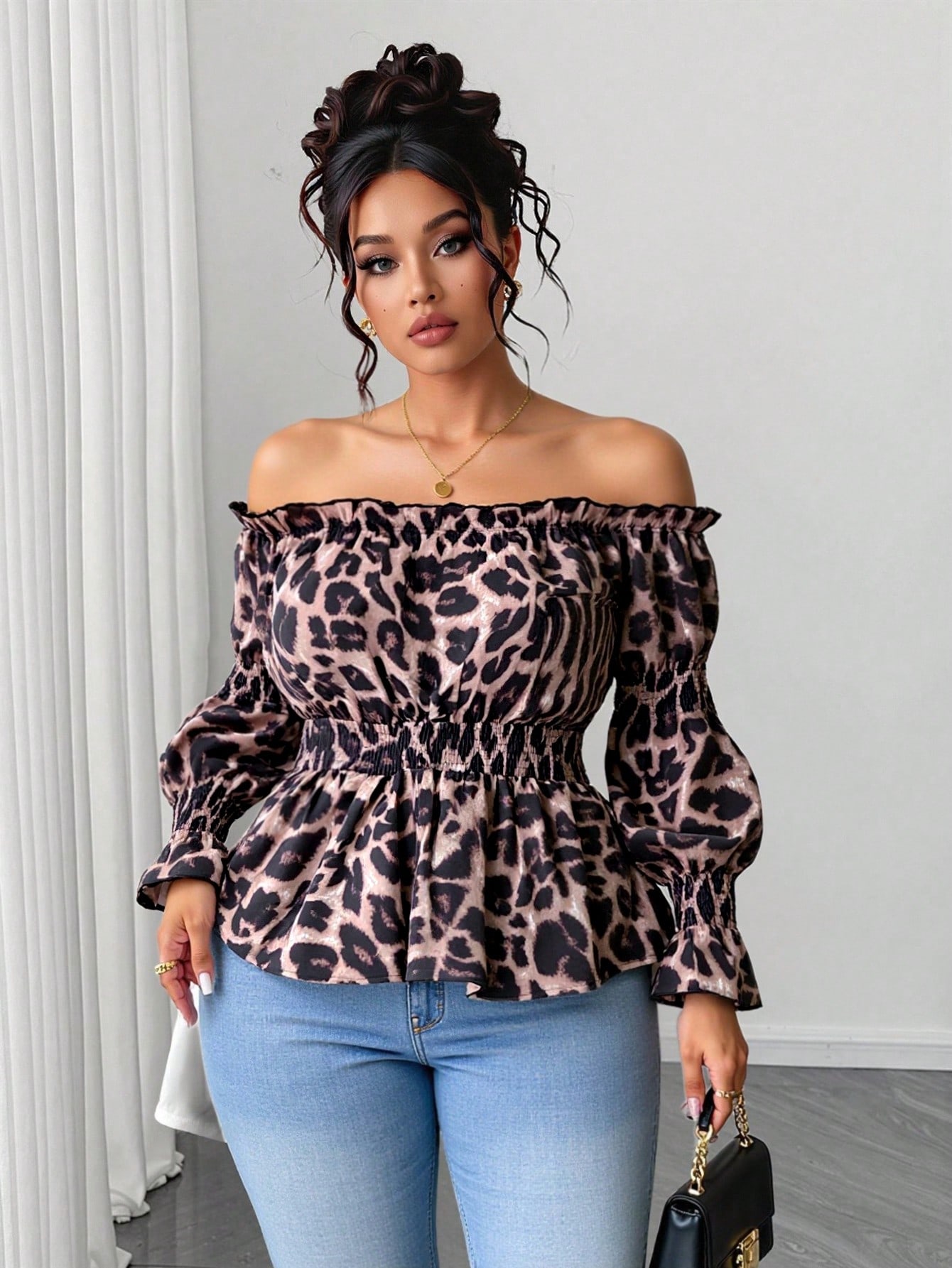 Plus-Size Damen Bluse mit Leop – Blouse Off Shoulder Bewertung und Preis