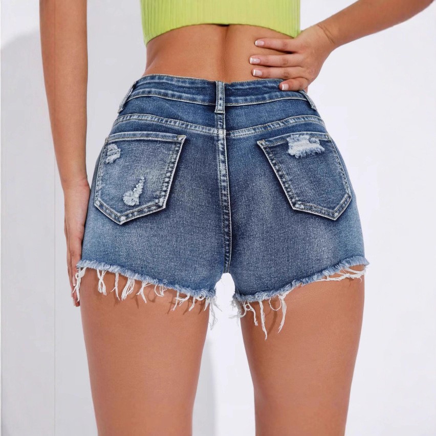 Damen High-Waist Distressed Bl – Shorts Denim Frayed Bewertung und Preis